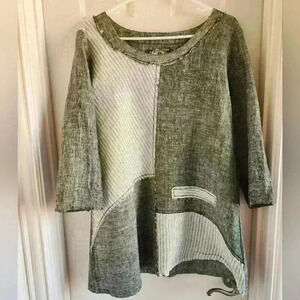 Namsar Womens Stripe 100% Linen Oversized Lagenlook Tunic Blouse Size Medium